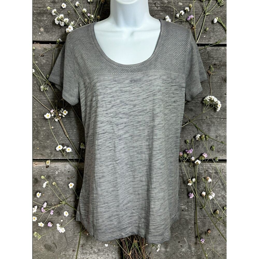 Women's Uniquely Lorna Jane Cara Athletic Tee Sz L Open Back Heathered Gray Top